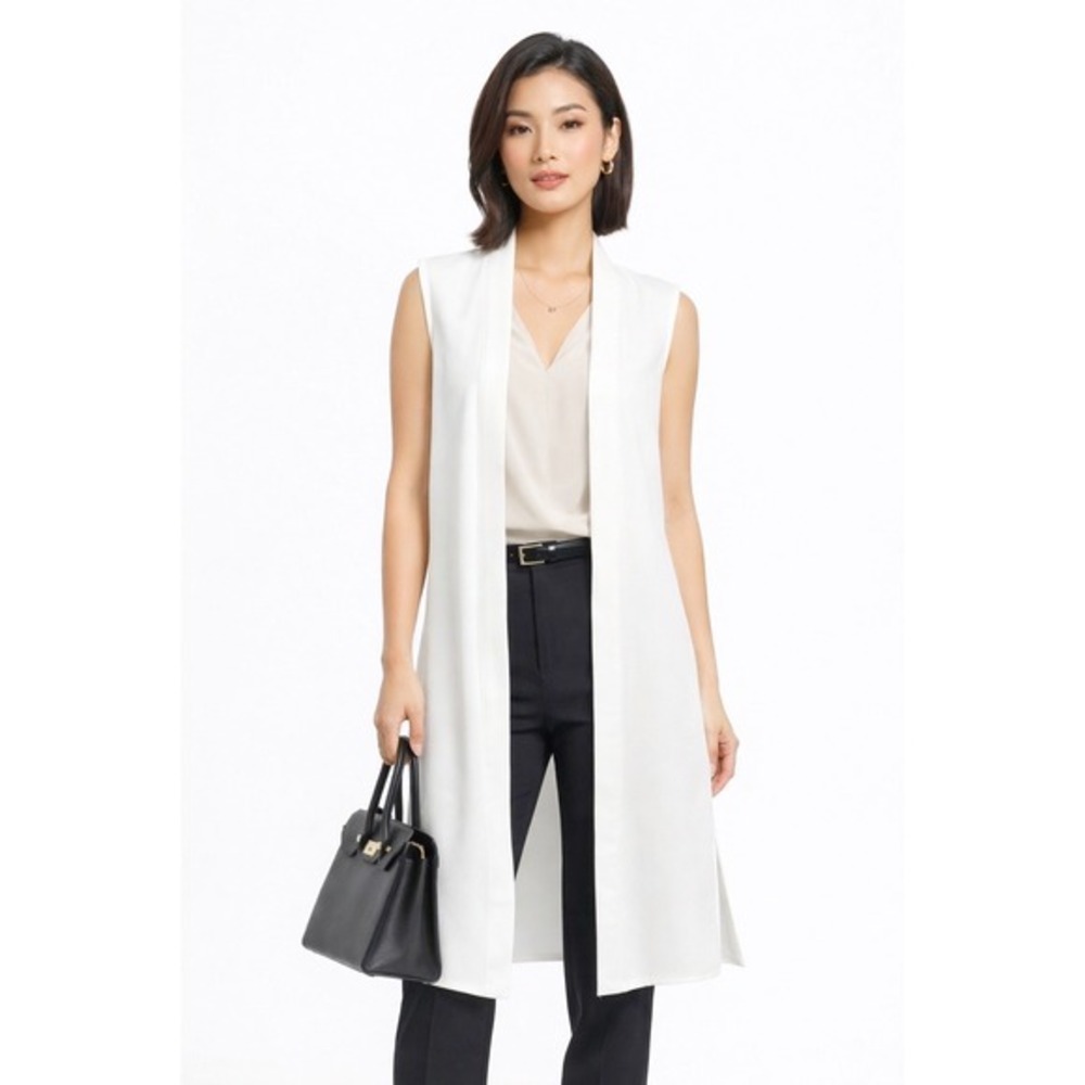 The Limited White Sleeveless Longline Duster Vest Textured‎ Crepe S Preppy 80-06